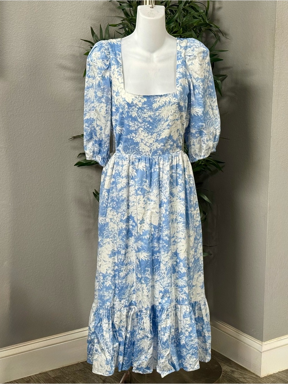 Wayf Blue and White Toile Maxi Dress